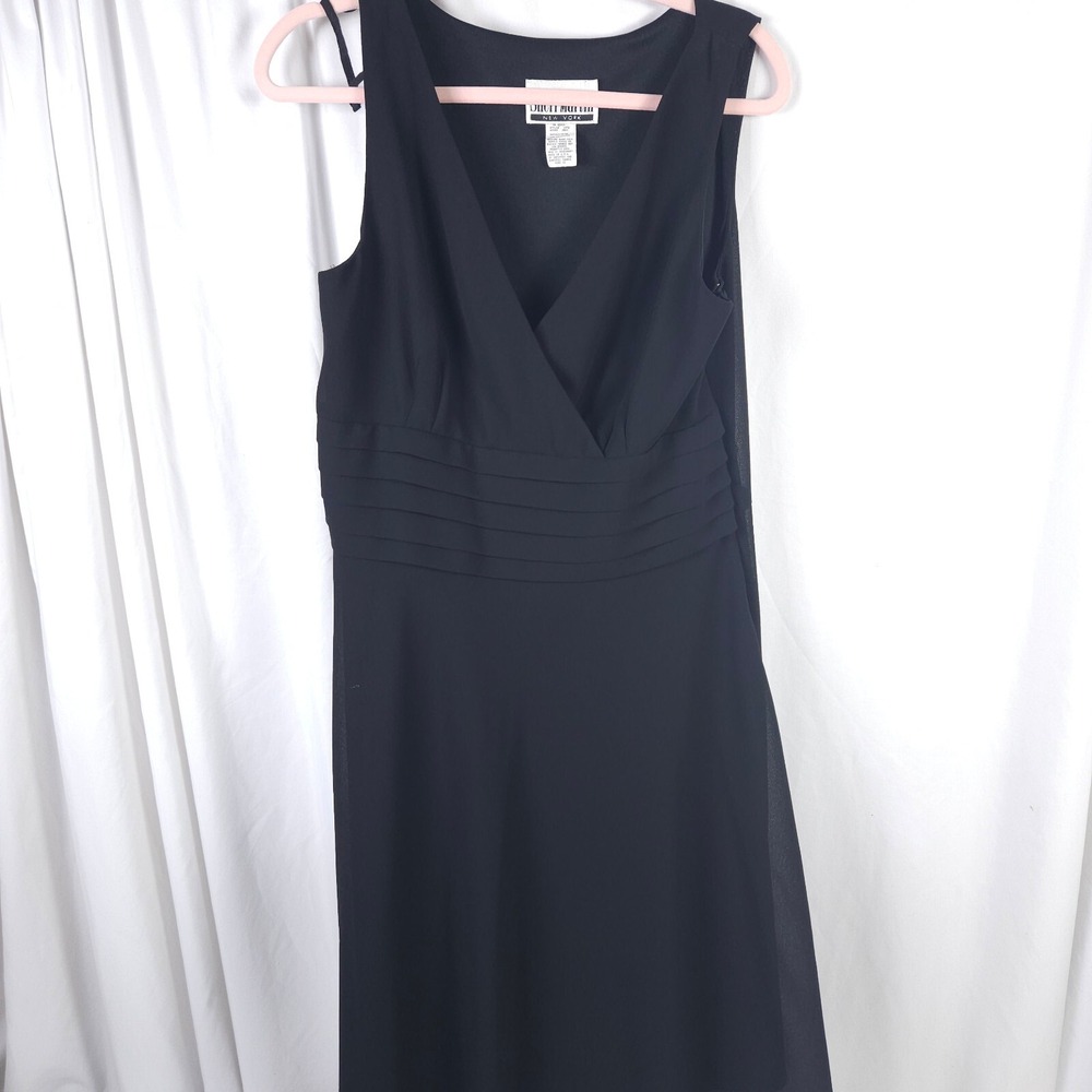 VTG Sheri Martin‎ New York Black Sheer Dress Women 14 Pleated Waist USA